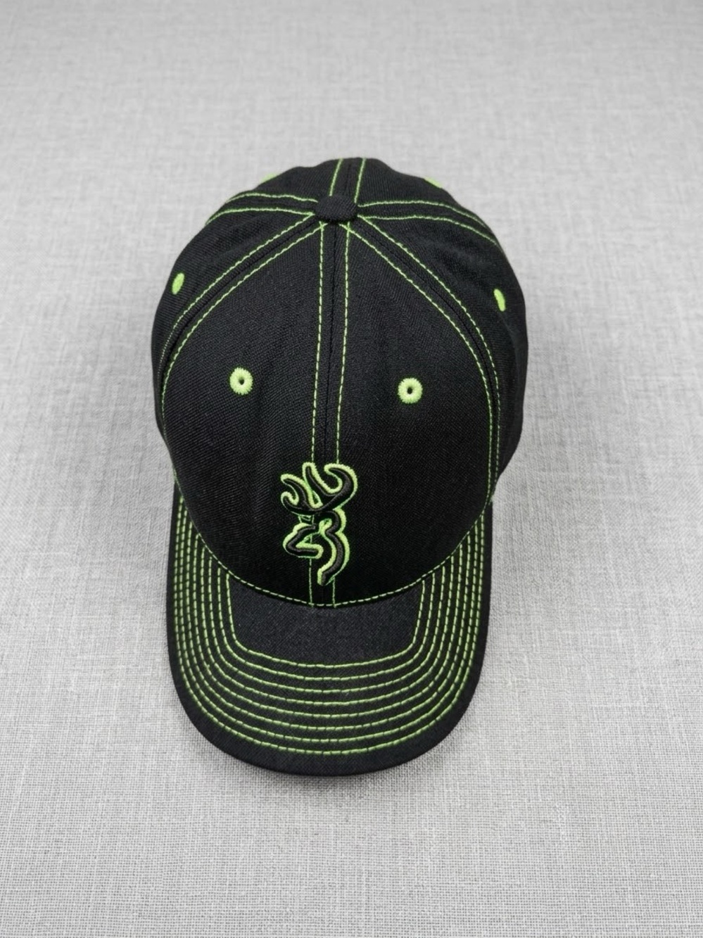 Browning Flexfit Black Baseball Hat with Lime Contrast Stitching